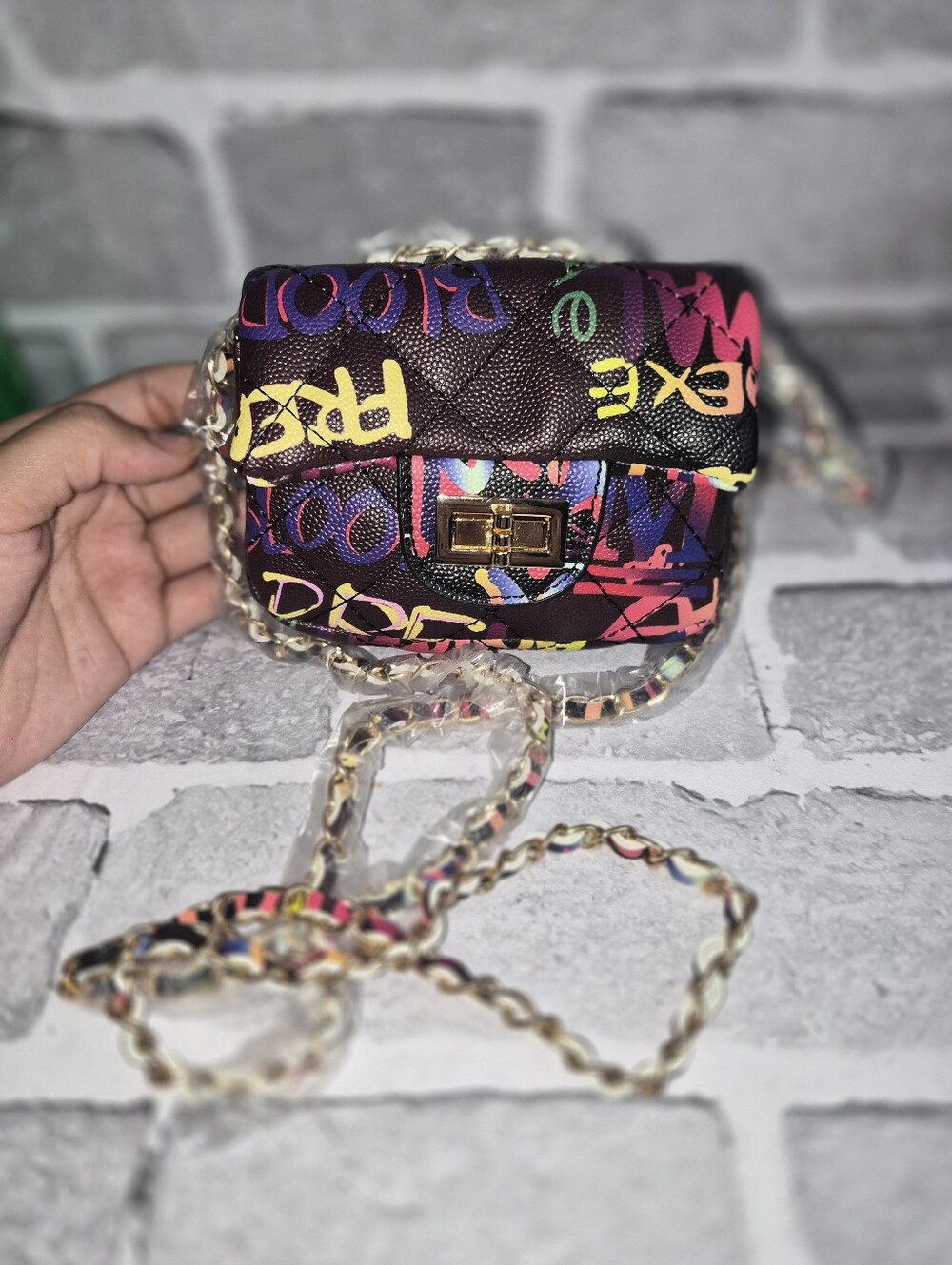 NWT Fashion Graffiti Quilted Crossbody Bag - Multicolor